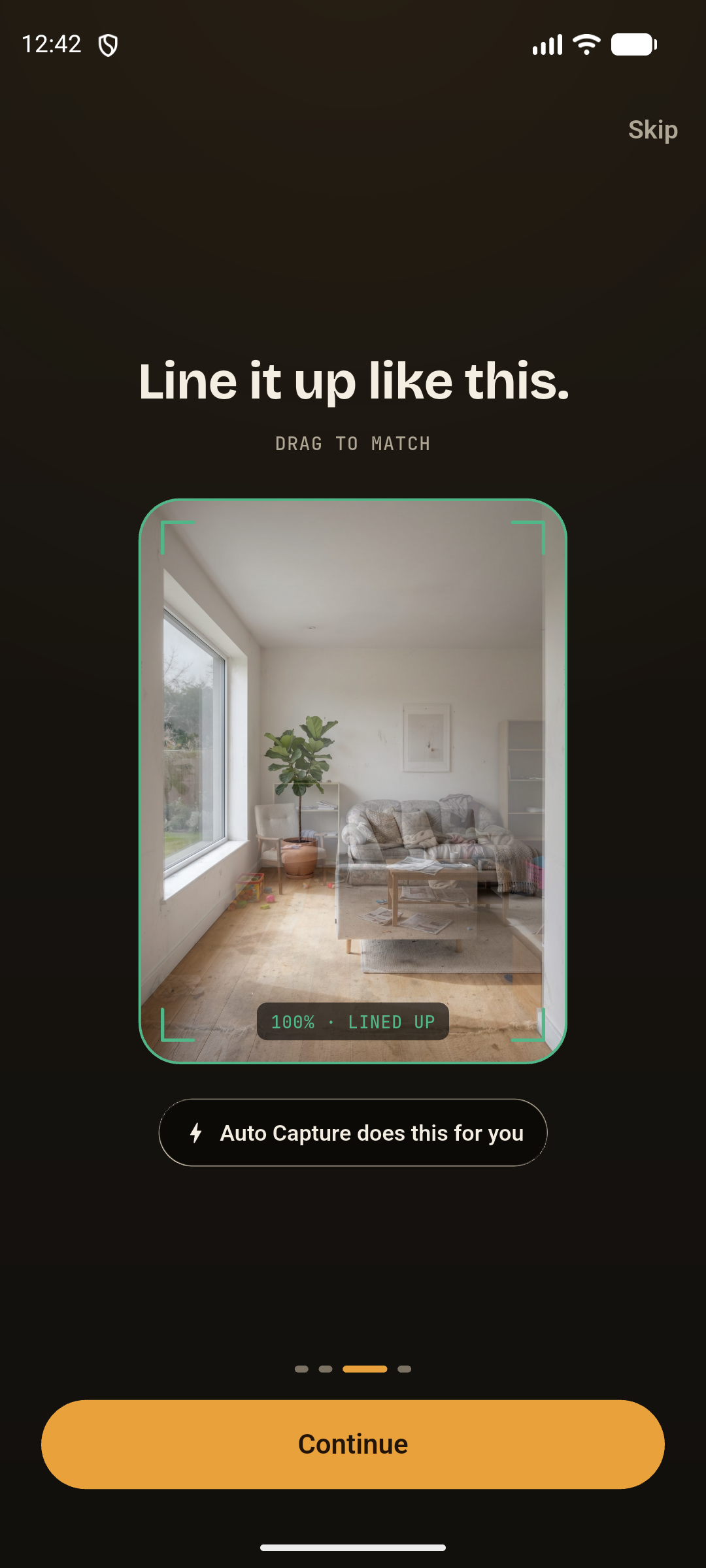SameShot ghost overlay snapped into alignment, showing 100 percent lined up
